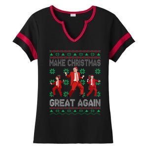 Make Christmas Great Again Santa Trump Dance Ugly Sweater Ladies Halftime Notch Neck Tee