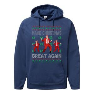 Make Christmas Great Again Santa Trump Dance Ugly Sweater Performance Fleece Hoodie