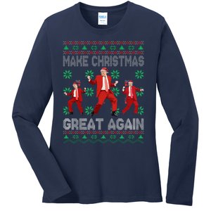 Make Christmas Great Again Santa Trump Dance Ugly Sweater Ladies Long Sleeve Shirt