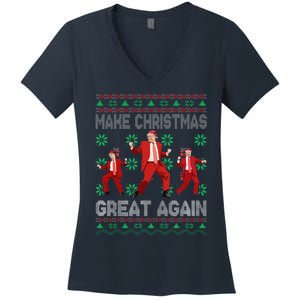 Make Christmas Great Again Santa Trump Dance Ugly Sweater Women's V-Neck T-Shirt