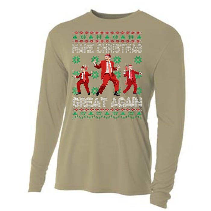 Make Christmas Great Again Santa Trump Dance Ugly Sweater Cooling Performance Long Sleeve Crew