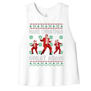 Make Christmas Great Again Santa Trump Dance Ugly Sweater Women's Racerback Cropped Tank