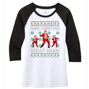 Make Christmas Great Again Santa Trump Dance Ugly Sweater Women's Tri-Blend 3/4-Sleeve Raglan Shirt