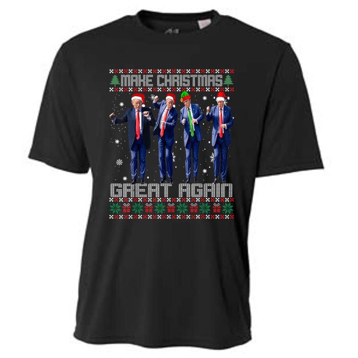 Make Christmas Great Again Ugly Sweaters Trump Dance Santa Cooling Performance Crew T-Shirt