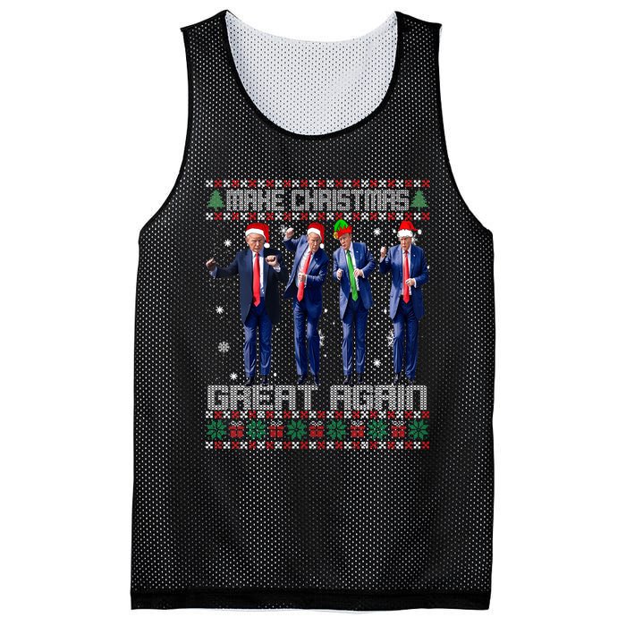 Make Christmas Great Again Ugly Sweaters Trump Dance Santa Mesh Reversible Basketball Jersey Tank