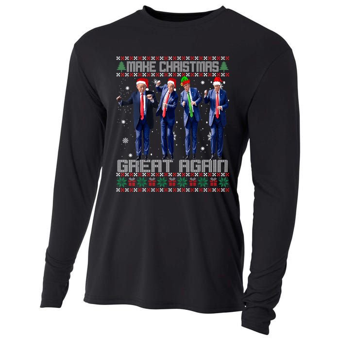 Make Christmas Great Again Ugly Sweaters Trump Dance Santa Cooling Performance Long Sleeve Crew