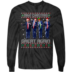 Make Christmas Great Again Ugly Sweaters Trump Dance Santa Tie-Dye Long Sleeve Shirt