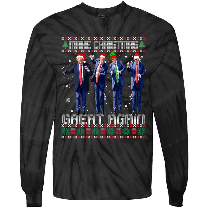 Make Christmas Great Again Ugly Sweaters Trump Dance Santa Tie-Dye Long Sleeve Shirt