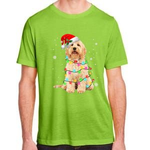 Merry Christmas Golden Doodle Dog Santa Hat Xmas Tree Lights Cute Gift Adult ChromaSoft Performance T-Shirt