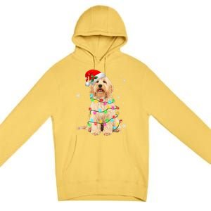 Merry Christmas Golden Doodle Dog Santa Hat Xmas Tree Lights Cute Gift Premium Pullover Hoodie