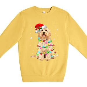 Merry Christmas Golden Doodle Dog Santa Hat Xmas Tree Lights Cute Gift Premium Crewneck Sweatshirt