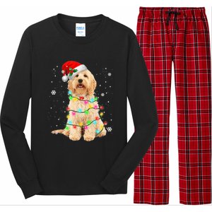 Merry Christmas Golden Doodle Dog Santa Hat Xmas Tree Lights Cute Gift Long Sleeve Pajama Set