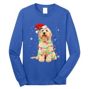 Merry Christmas Golden Doodle Dog Santa Hat Xmas Tree Lights Cute Gift Long Sleeve Shirt