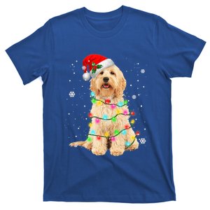 Merry Christmas Golden Doodle Dog Santa Hat Xmas Tree Lights Cute Gift T-Shirt