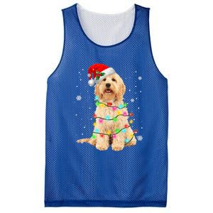 Merry Christmas Golden Doodle Dog Santa Hat Xmas Tree Lights Cute Gift Mesh Reversible Basketball Jersey Tank