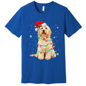 Merry Christmas Golden Doodle Dog Santa Hat Xmas Tree Lights Cute Gift Premium T-Shirt