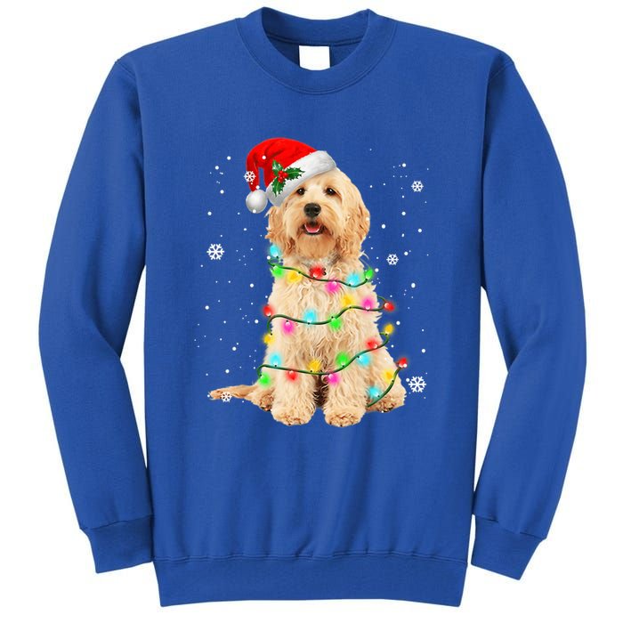 Merry Christmas Golden Doodle Dog Santa Hat Xmas Tree Lights Cute Gift Tall Sweatshirt