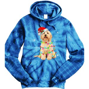 Merry Christmas Golden Doodle Dog Santa Hat Xmas Tree Lights Cute Gift Tie Dye Hoodie