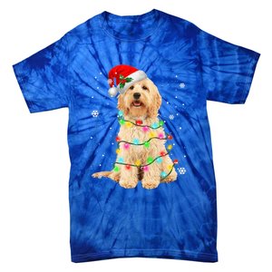 Merry Christmas Golden Doodle Dog Santa Hat Xmas Tree Lights Cute Gift Tie-Dye T-Shirt