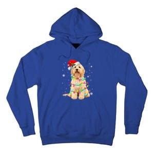 Merry Christmas Golden Doodle Dog Santa Hat Xmas Tree Lights Cute Gift Tall Hoodie