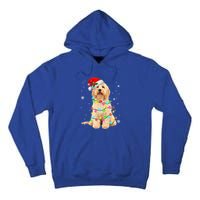 Merry Christmas Golden Doodle Dog Santa Hat Xmas Tree Lights Cute Gift Tall Hoodie