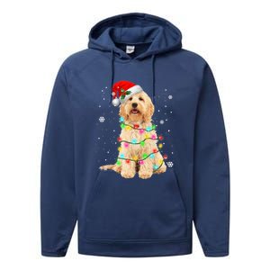 Merry Christmas Golden Doodle Dog Santa Hat Xmas Tree Lights Cute Gift Performance Fleece Hoodie