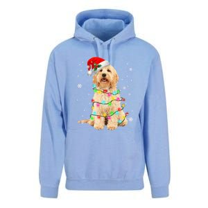 Merry Christmas Golden Doodle Dog Santa Hat Xmas Tree Lights Cute Gift Unisex Surf Hoodie