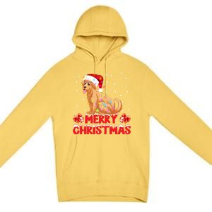 Merry Christmas Golden Retriever Santa Hat Lights Snowflakes Gift Premium Pullover Hoodie