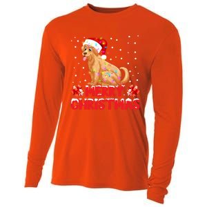 Merry Christmas Golden Retriever Santa Hat Lights Snowflakes Gift Cooling Performance Long Sleeve Crew