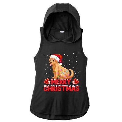 Merry Christmas Golden Retriever Santa Hat Lights Snowflakes Gift Ladies PosiCharge Tri-Blend Wicking Draft Hoodie Tank