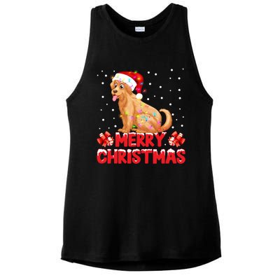 Merry Christmas Golden Retriever Santa Hat Lights Snowflakes Gift Ladies PosiCharge Tri-Blend Wicking Tank