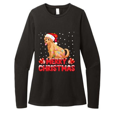 Merry Christmas Golden Retriever Santa Hat Lights Snowflakes Gift Womens CVC Long Sleeve Shirt