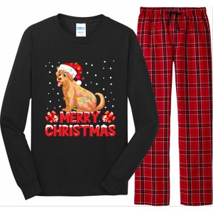 Merry Christmas Golden Retriever Santa Hat Lights Snowflakes Gift Long Sleeve Pajama Set