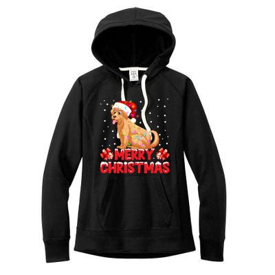 Merry Christmas Golden Retriever Santa Hat Lights Snowflakes Gift Women's Fleece Hoodie