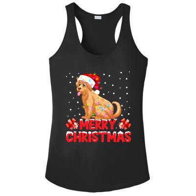 Merry Christmas Golden Retriever Santa Hat Lights Snowflakes Gift Ladies PosiCharge Competitor Racerback Tank