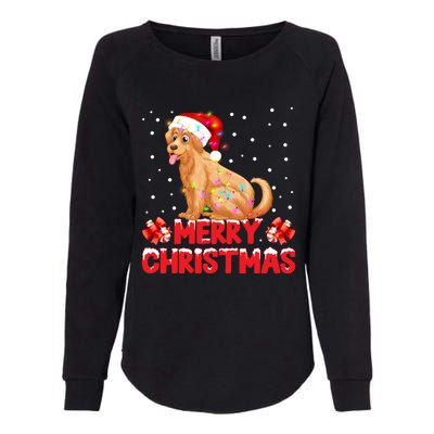 Merry Christmas Golden Retriever Santa Hat Lights Snowflakes Gift Womens California Wash Sweatshirt