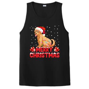 Merry Christmas Golden Retriever Santa Hat Lights Snowflakes Gift PosiCharge Competitor Tank