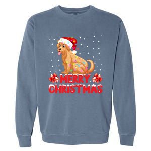 Merry Christmas Golden Retriever Santa Hat Lights Snowflakes Gift Garment-Dyed Sweatshirt