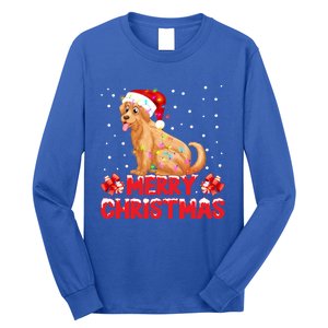 Merry Christmas Golden Retriever Santa Hat Lights Snowflakes Gift Long Sleeve Shirt