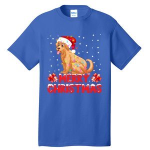 Merry Christmas Golden Retriever Santa Hat Lights Snowflakes Gift Tall T-Shirt