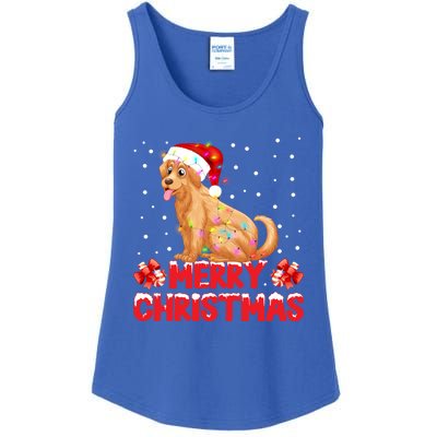 Merry Christmas Golden Retriever Santa Hat Lights Snowflakes Gift Ladies Essential Tank