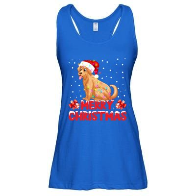 Merry Christmas Golden Retriever Santa Hat Lights Snowflakes Gift Ladies Essential Flowy Tank