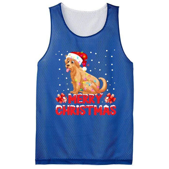 Merry Christmas Golden Retriever Santa Hat Lights Snowflakes Gift Mesh Reversible Basketball Jersey Tank