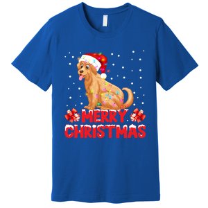 Merry Christmas Golden Retriever Santa Hat Lights Snowflakes Gift Premium T-Shirt