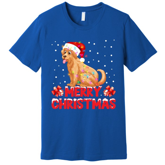 Merry Christmas Golden Retriever Santa Hat Lights Snowflakes Gift Premium T-Shirt