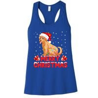 Merry Christmas Golden Retriever Santa Hat Lights Snowflakes Gift Women's Racerback Tank