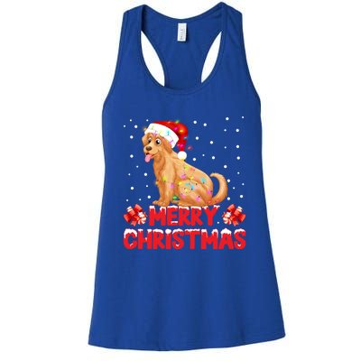 Merry Christmas Golden Retriever Santa Hat Lights Snowflakes Gift Women's Racerback Tank