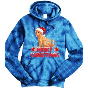 Merry Christmas Golden Retriever Santa Hat Lights Snowflakes Gift Tie Dye Hoodie