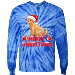 Merry Christmas Golden Retriever Santa Hat Lights Snowflakes Gift Tie-Dye Long Sleeve Shirt