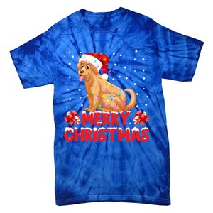 Merry Christmas Golden Retriever Santa Hat Lights Snowflakes Gift Tie-Dye T-Shirt